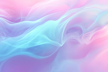 Poster - Soft smoke swirls create a serene atmosphere in pastel hues of pink, blue, and purple, flowing over a smooth gradient surface, ideal for text overlay and artistic applications