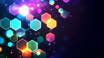 Poster - a glowing geometric pattern of hexagons in vibrant neon colors on a dark background, creating depth 