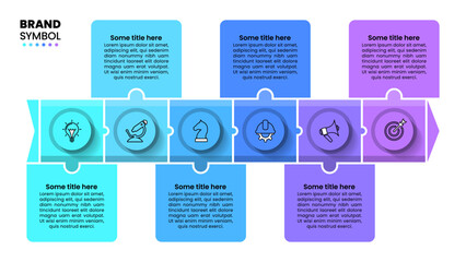 Aufkleber - Infographic template. Puzzle with 6 steps and icons
