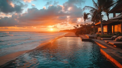 Wall Mural - Oceanfront villa infinity pool sunset.