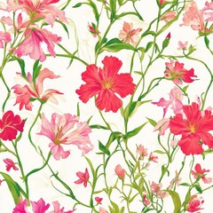 Canvas Print - A beautiful seamless pattern with hand-drawn watercolor pink gentle flowers, perfect for summer. Stock floral illustration.