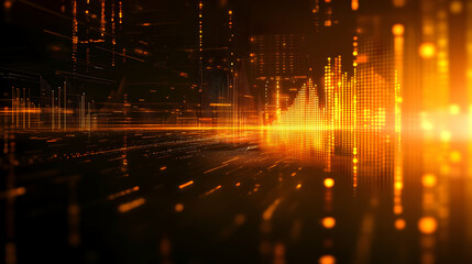 Poster - abstract glowing data visualization charts on a dark background, symbolizing growth and innovation i