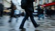 © raining - Busy Pedestrian in Motion on City Street