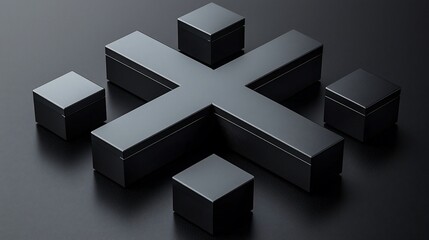 Poster - Dark gray cross-shaped structure with smaller cubes.