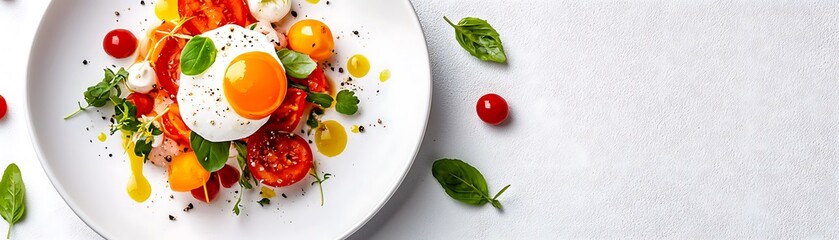Poster - Colorful Fusion Cuisine with Fresh Vegetables and Egg on Plate