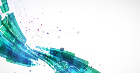 Fototapete - Abstract wave of rectangles with plexus elements. Hand drawn vector.
