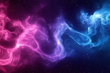 Poster - This dynamic abstract background showcases glowing particles forming stunning wave patterns in cosmic colors of deep purple, electric blue, and magenta