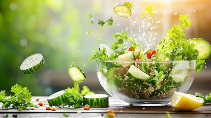 Poster - Fresh Vegetable Salad with Quinoa and Herbs Surrounded by Sprouts