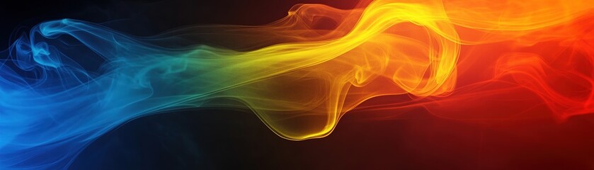 Poster - Multicolor smoke clouds in red, yellow, and blue dance across a dark gradient backdrop. The soft swirls create a stunning abstract visual, perfect for vibrant text overlays