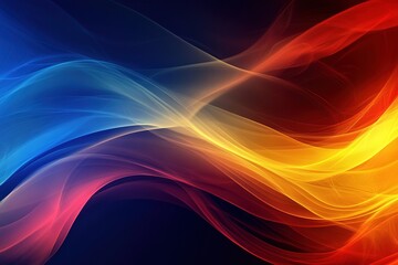 Poster - An artistic display of vibrant smoke clouds in red, yellow, and blue, swirling gracefully across a dark background