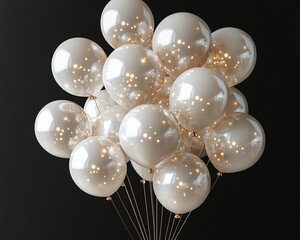 Aufkleber - Glowing white balloons bunch on black background.
