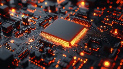 Poster - Close-up of illuminated central processing unit on circuit board.