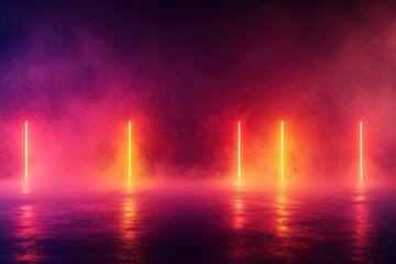 Poster - Futuristic abstract background displays glowing neon flames in red, orange, and yellow, set against a dark gradient. The design offers ample space for text overlay or branding
