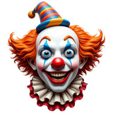 Clown face with striped hat and ruffled collar transparent background
