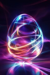 Poster - This elegant Easter card showcases a holographic egg surrounded by abstract light trails in soft pastel colors, set against a dark gradient backdrop. Ideal for modern celebrations