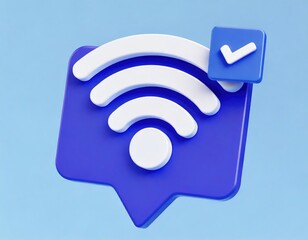 Blue Wifi Symbol: 3D Rendered Icon with Checkmark