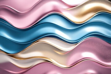 Poster - This design features a captivating liquid background with metallic waves in soft pink, blue, and gold tones. The smooth reflective surface offers ample space for text, perfect for modern applications