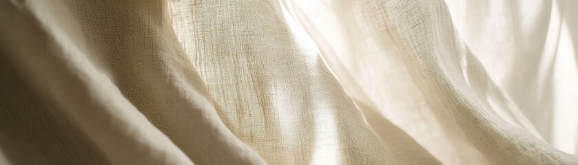 Poster - Soft linen curtains in muted beige gently sway in the breeze, allowing natural light to filter through and creating a serene and stylish ambiance in the living space