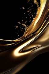 Poster - A striking and elegant display of liquid gold splashing against a rich black backdrop, creating an alluring visual experience perfect for graphic design or luxury brand presentations