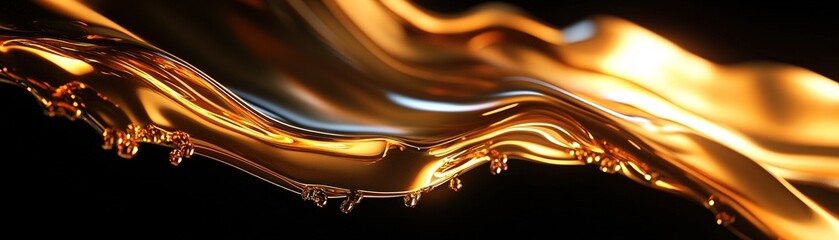 Poster - Luxurious liquid gold splashes dynamically across a smooth black canvas, creating an elegant atmosphere. The glowing reflections enhance the opulence, perfect for text overlays