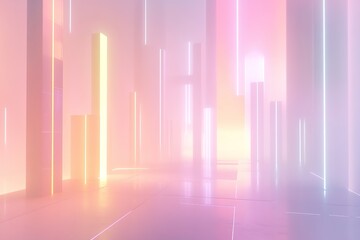 Poster - Soft pastel colors form holographic glowing shapes in a minimalist abstract layout, providing a dreamy and artistic backdrop ideal for text overlay and modern designs
