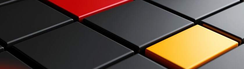 Poster - This minimalist grid design showcases a striking contrast between black and gray tones, highlighted by bold yellow and red accents. The ample negative space invites creative text overlay