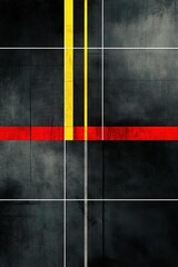 Sticker - This minimalist abstract grid features a blend of black and gray tones, accented by vibrant yellow and red lines