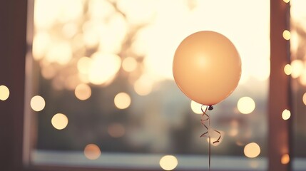 Wall Mural - single pale balloon near window with bokeh lights.