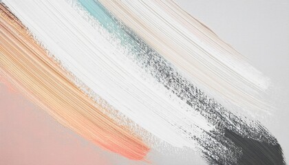 Poster - soft pastel brushstrokes on textured white canvas with elegant strokes of peach, beige, black, and teal for minimalistic artistic design

