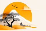 A clean geometric representation of Mount Kilimanjaro, with bold shapes and soft gradients representing the snow-capped peak and surrounding savanna