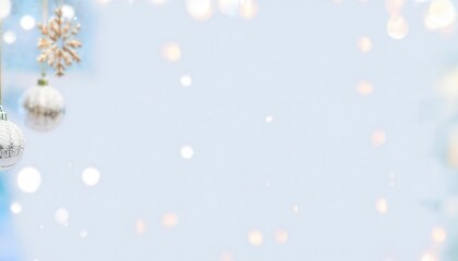 Aufkleber - elegant hanging snowflake ornaments and frosted baubles on a soft blue winter background with glowing bokeh, perfect for holiday designs

