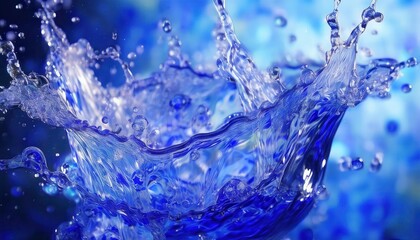 Poster - vivid close-up of a dynamic blue water splash with crystal-clear droplets and ripples, ideal for design background and creative concepts

