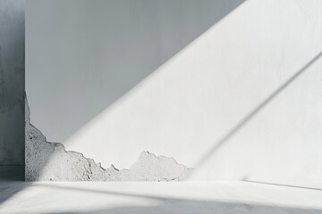 Poster - Textured concrete wall with visible cracks contrasts against a smooth light gray surface, creating a stylish minimalist background. Ideal for modern design projects or presentations