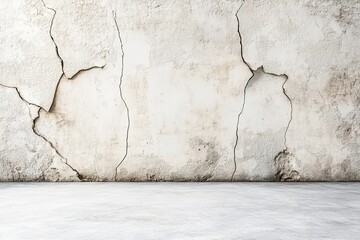 Poster - Characterized by a rough concrete wall featuring prominent cracks and texture, the setting offers a light gray surface perfect for creative text applications