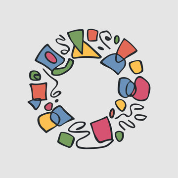 Funny colorful abstract line doodle circle shape.