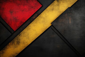 Poster - Layered geometric shapes in vibrant red, yellow, and black tones create a modern abstract design. Soft textures and gradients enhance the visual appeal while providing ample negative space for text