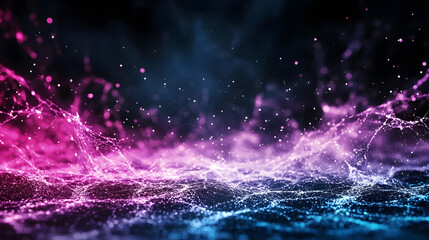 Poster - A vibrant, abstract design featuring swirling blue and pink waves with sparkling particles, evoking a sense of motion and energy
