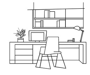 Wall Mural - Workplace sketch. Tables, chairs and windows