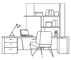 Wall Mural - Workplace sketch. Tables, chairs and windows