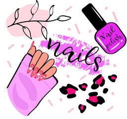 Wall Mural - Illustration of manicure natural on white background.