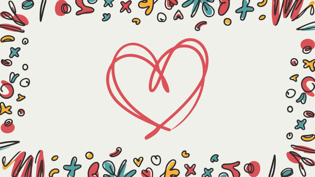 Funny red abstract line doodle heart shape.