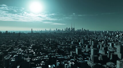 Poster - Futuristic 3D generated holographic cityscape showcasing a modern urban environment with advanced technology, perfect for discussions about smart cities, digital innovation, the future of urban living