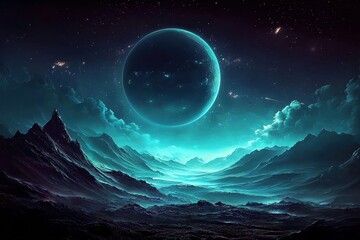 Wall Mural - A stunning anime-inspired sci-fi portrayal of an unfamiliar planet.
