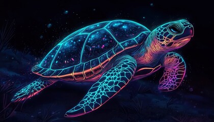 Wall Mural - The vibrant colors of the turtle illuminate the aquatic environment.