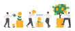 © nazarkru - Money savings, investments and deposit growth concept. Men and women characters investors save money, water money tree and receive dividends. Set of financial vector illustration.