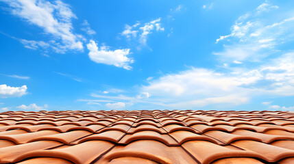 Wall Mural - A clear sky above a textured terracotta roof, showcasing the beauty of architecture against a vibrant blue backdrop