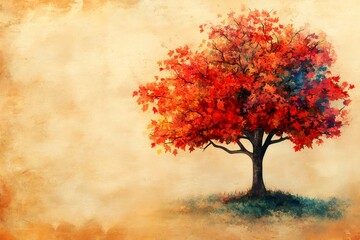 Wall Mural - Vibrant maple tree showing off its autumn colors on a textured background