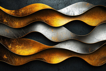 Poster - Elegant abstract pattern with layered curves in metallic gold and silver against a dark background