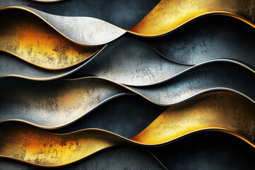 Poster - Elegant abstract pattern with layered metallic waves in warm tones and shadows
