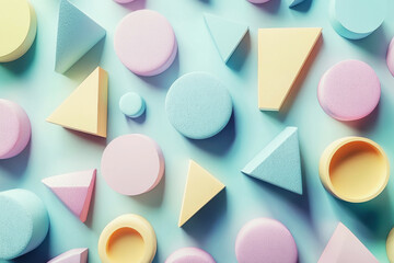Poster - Colorful geometric shapes create a playful arrangement on a soft background highlighting form and color interaction